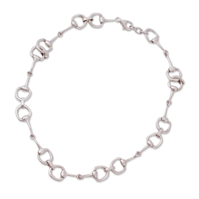 Sterling silver link necklace, 'Gleaming Stirrups' - Sterling Silver Stirrup Link Necklace from Mexico
