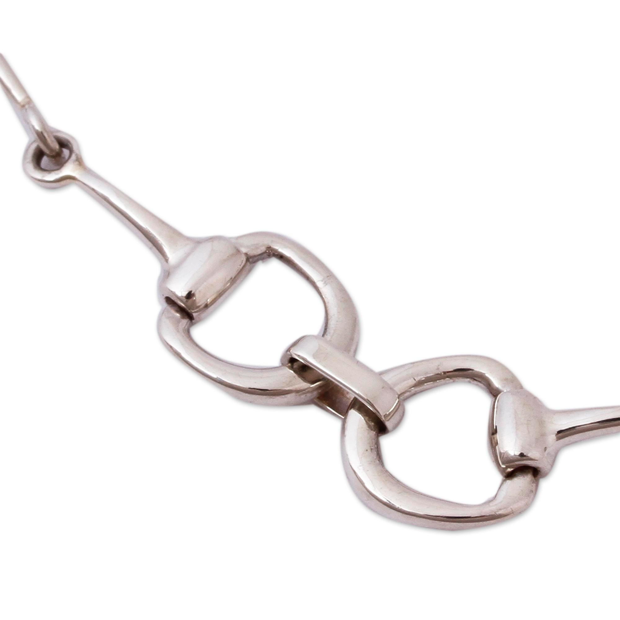 Sterling Silver Stirrup Link Necklace from Mexico - Gleaming Stirrups ...