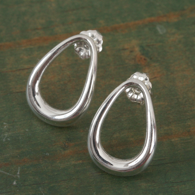 Sterling silver drop earrings, 'Modern Pears' - Pear-Shaped Sterling Silver Drop Earrings from Mexico