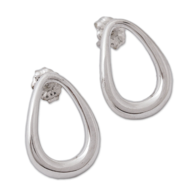 Sterling silver drop earrings, 'Modern Pears' - Pear-Shaped Sterling Silver Drop Earrings from Mexico