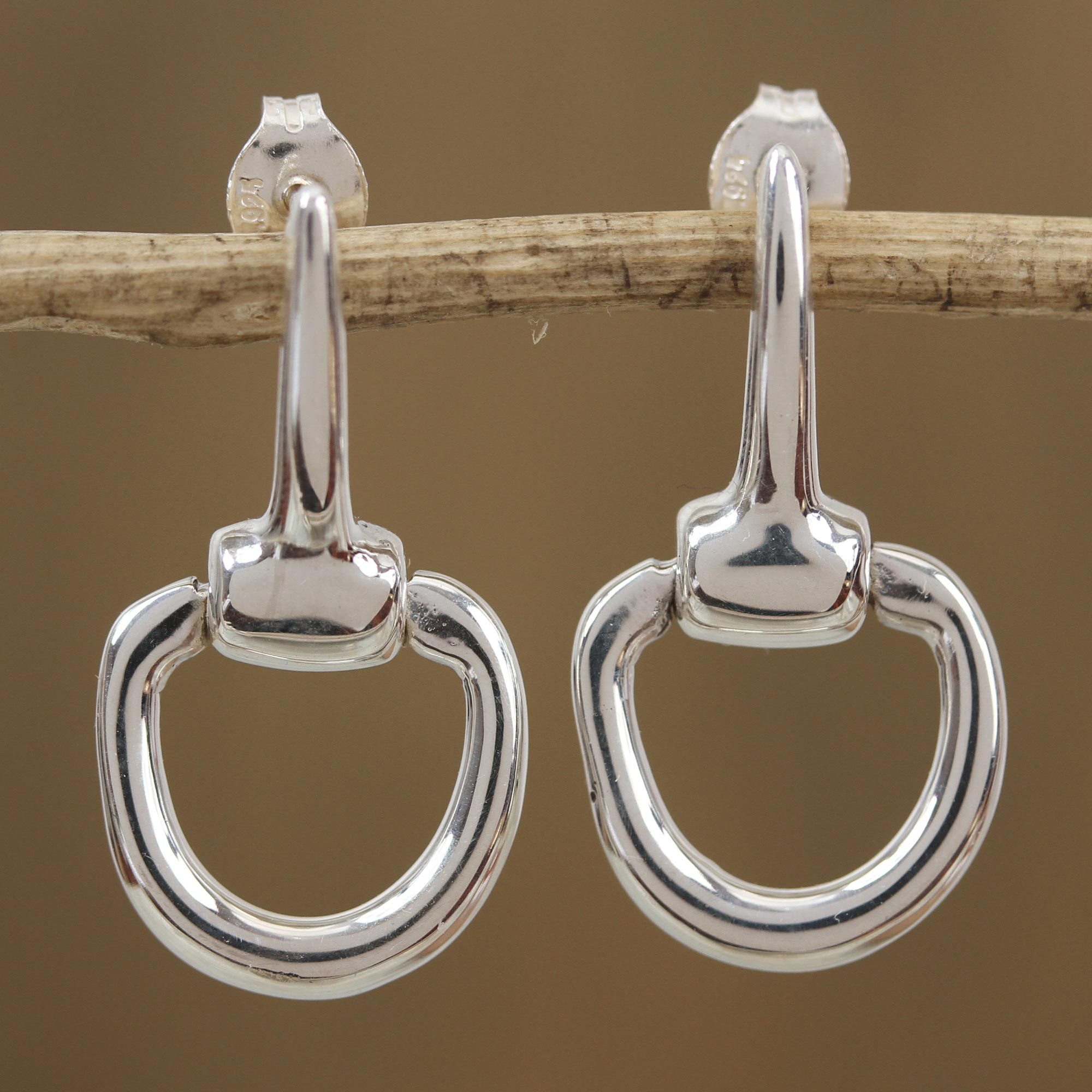 Sterling Silver Stirrup Dangle Earrings from Mexico Gleaming Stirrups