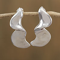 Sterling silver drop earrings, 'Waves of Time' - Modern Wavy Sterling Silver Drop Earrings from Mexico