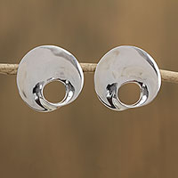 Sterling silver button earrings, 'Dreamy Shape' - Modern Sterling Silver Button Earrings from Mexico