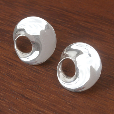 Pendientes de botón de plata de ley - Pendientes de botón modernos de plata esterlina de México