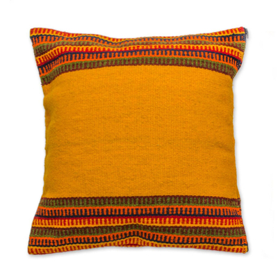 Wool cushion cover, 'Morning Star' - Woven Wool Cushion Cover from Mexico