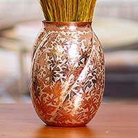 Silver accented copper vase, 'Twisting Branches' - Floral Silver Plated Copper Vase from Mexico