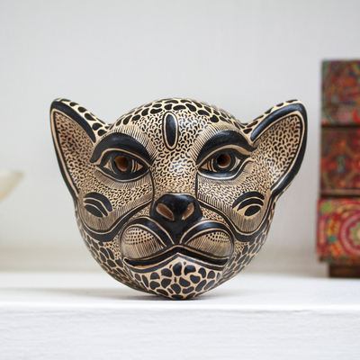 Máscara de cerámica - Máscara de jaguar de cerámica en ante de México