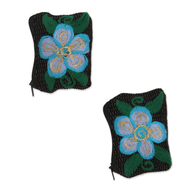 Monederos de algodón, 'Summer Morning' (par) - Monederos de algodón con bordado floral de México (par)