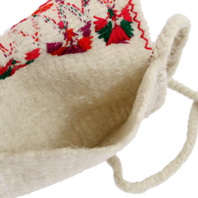 Bandolera de lana con bordado de algodón - Honda de lana con bordado de algodón multicolor de México