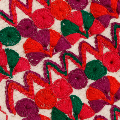 Cotton-embroidered wool sling, 'Colorful Purity' - Multicolored Cotton-Embroidered Wool Sling from Mexico