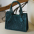 Leather handbag, 'Lush Impressions in Teal' - Handcrafted Forest Green Embossed Leather Handle Handbag (image 2b) thumbail