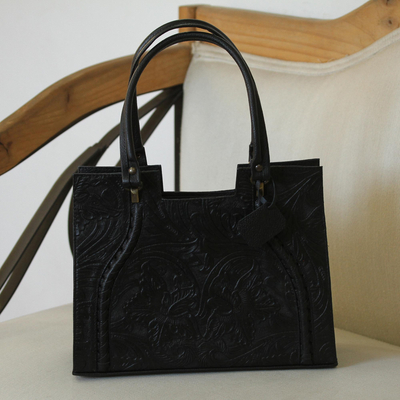 Leather handbag, Lush Impressions in Black