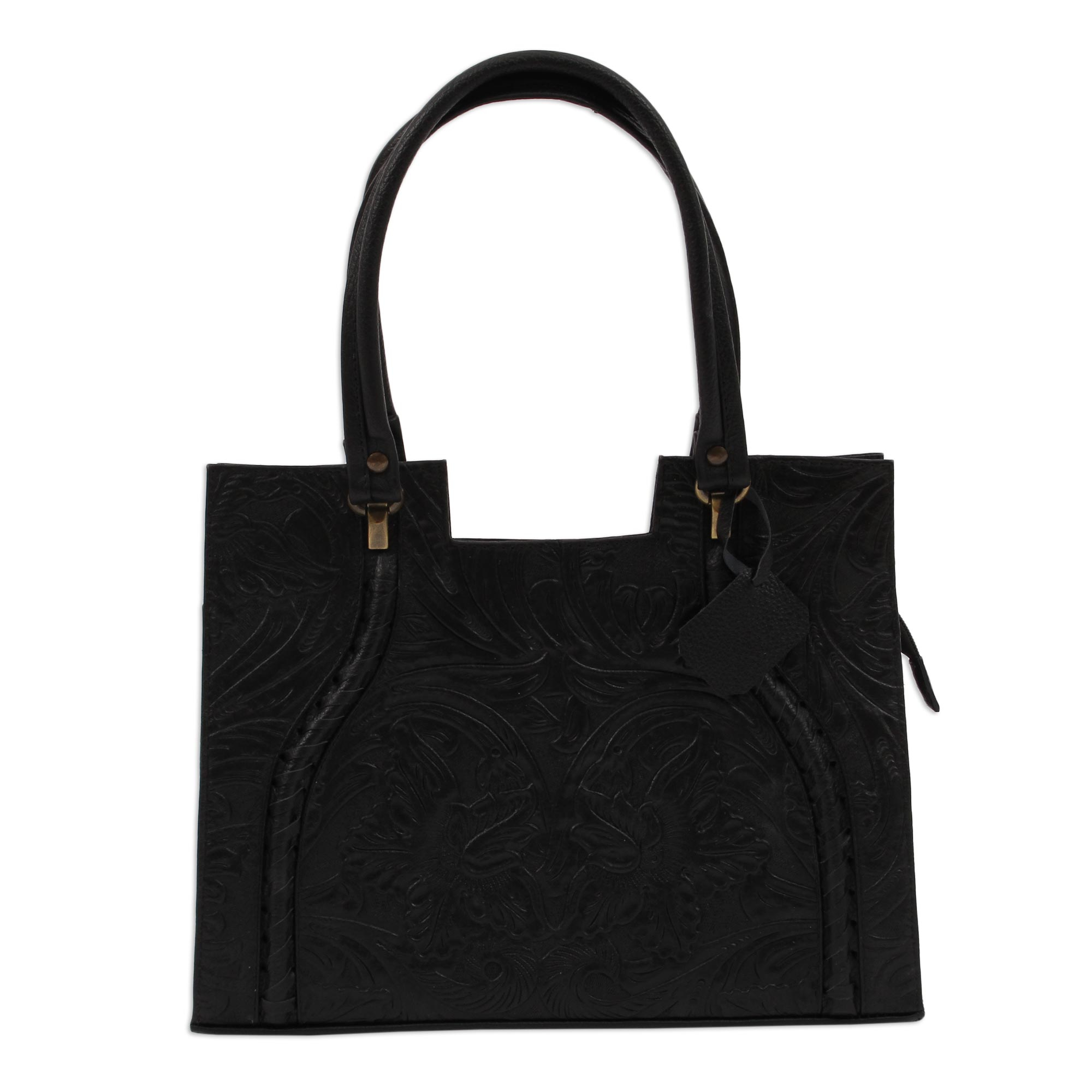 Handcrafted Black Embossed Leather Handbag from Mexico - Lush ...