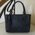 Leather handbag, 'Garden Impressions in Navy' - Handcrafted Navy Floral Motif Embossed Leather Handbag (image 2) thumbail