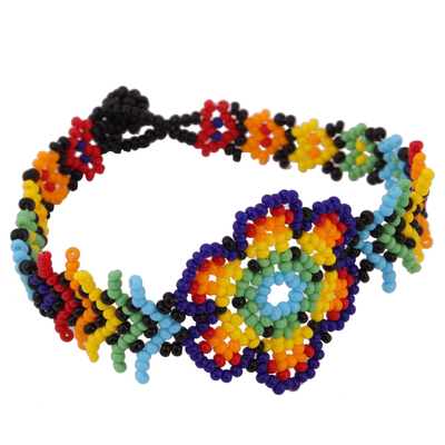 Floral Glass Beaded Wristband Necklace from Mexico