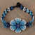 Glass beaded wristband bracelet, 'Huichol Blue' - Floral Glass Beaded Wristband Bracelet from Mexico (image 2) thumbail