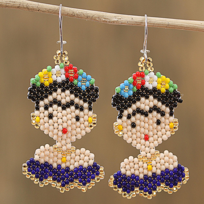 Ohrhänger aus Glasperlen - Frida-Ohrhänger mit Glasperlen in Blau aus Mexiko