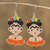 Glass beaded dangle earrings, 'Orange Frida' - Glass Beaded Frida Dangle Earrings in Orange from Mexico (image 2) thumbail