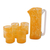 Hand-blown recycled glass pitcher and tumblers, 'Garden Relaxation in Marigold' (set for 6) - Recycled Glass Pitchers and Tumblers in Orange (Set for 6)