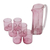 Hand-blown recycled glass pitcher and tumblers, 'Garden Relaxation in Rose' (set for 6) - Recycled Glass Pitchers and Tumblers in Pink (Set for 6)