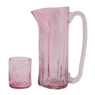 Mundgeblasener Krug und Becher aus recyceltem Glas (Set für 6 Personen) - Krüge und Becher aus recyceltem Glas in Rosa (Set für 6)