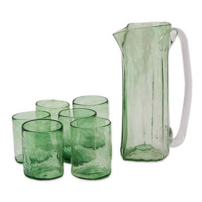 Mundgeblasener Krug und Becher aus recyceltem Glas (Set für 6 Personen) - Krüge und Becher aus recyceltem Glas in Grün (Set für 6)