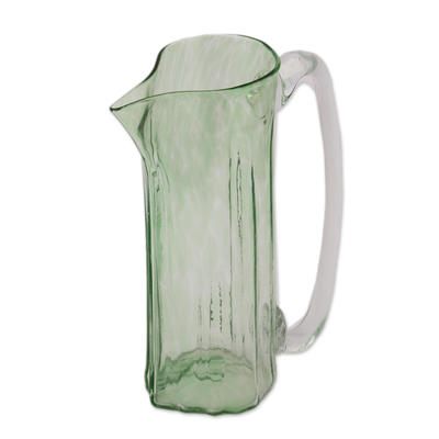 Hand-blown recycled glass pitcher and tumblers, 'Garden Relaxation in Green' (set for 6) - Recycled Glass Pitchers and Tumblers in Green (Set for 6)