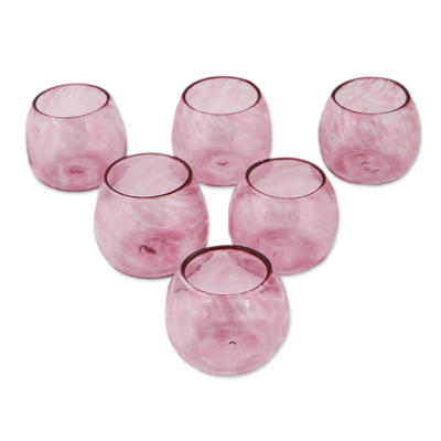 Copas de vino sin tallo de vidrio reciclado, (juego de 6) - Seis copas de vino sin tallo de vidrio reciclado rosa de México