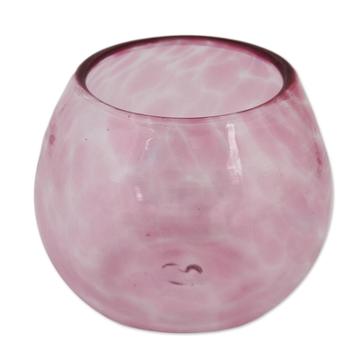 Recycled glass stemless wine glasses, 'Social Bliss in Rose' (set of 6) - Six Pink Recycled Glass Stemless Wine Glasses from Mexico