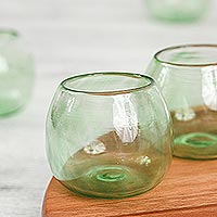 Recycled glass wine glasses, 'Social Bliss in Green' (set of 6) - Six Green Recycled Glass Stemless Wine Glasses from Mexico