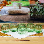 Recycled glass wine glasses, 'Social Bliss in Green' (set of 6) - Six Green Recycled Glass Stemless Wine Glasses from Mexico