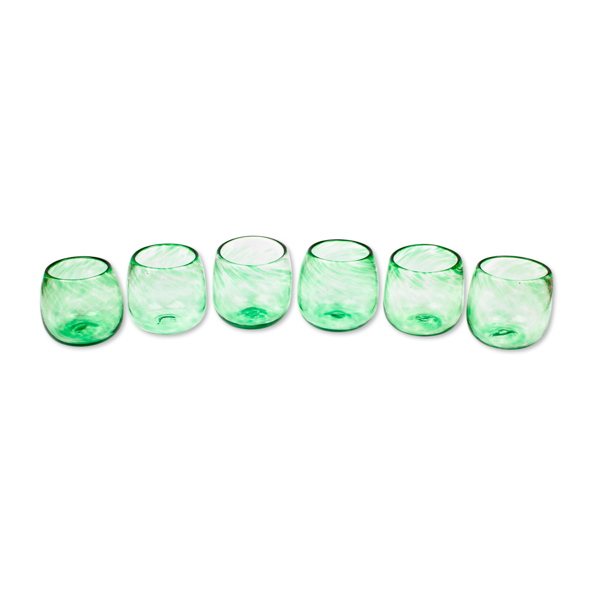 Six Green Recycled Glass Stemless Wine Glasses from Mexico Social Bliss in Green NOVICA