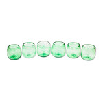 Recycled glass wine glasses, 'Social Bliss in Green' (set of 6) - Six Green Recycled Glass Stemless Wine Glasses from Mexico