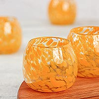Recycled glass wine glasses, 'Social Marigold' (set of 6) - Six Marigold Recycled Glass Stemless Wine Glasses