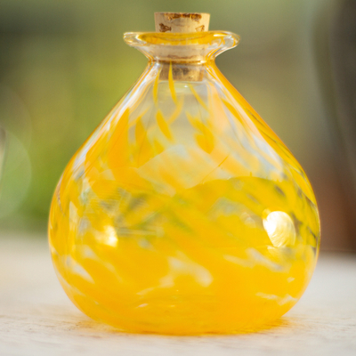 Handblown recycled glass jar, 'Orange Potion' - Handblown Recycled Glass Jar in Ornage from Mexico