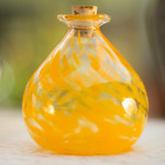 Handblown recycled glass jar, 'Orange Potion' - Handblown Recycled Glass Jar in Ornage from Mexico