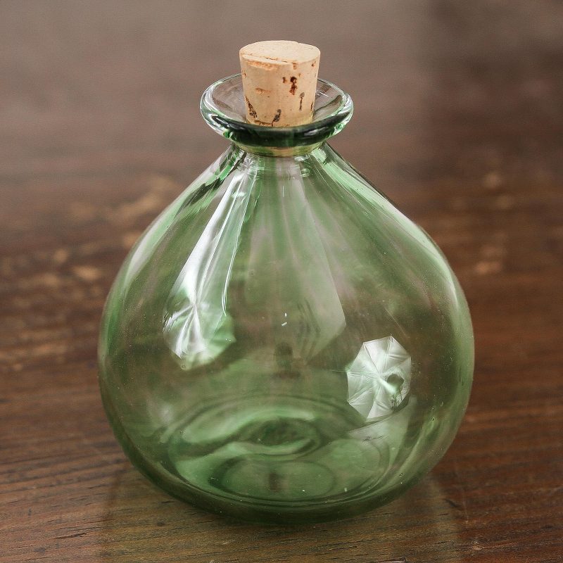 Handblown Recycled Glass Jar from Mexico - Verdant Potion | NOVICA