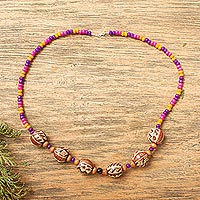 Wood beaded necklace, 'Intricate Beads' - Handcrafted Wood Beaded Necklace from Mexico