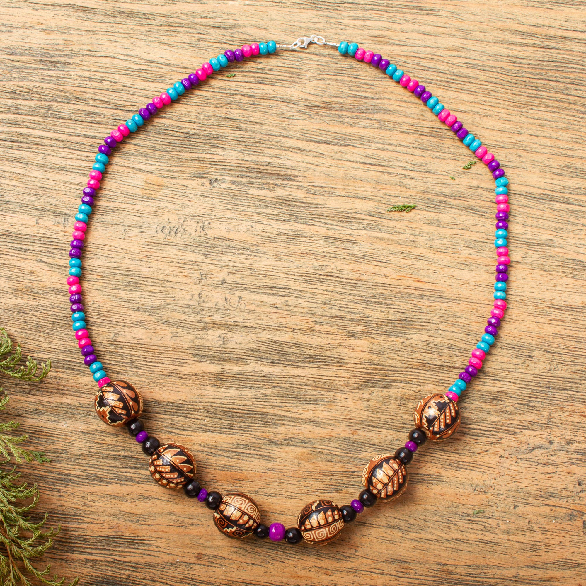 Yellow Geometric Shape Pendants Sweater Chain Wood Beads Necklace Handwork Gift 