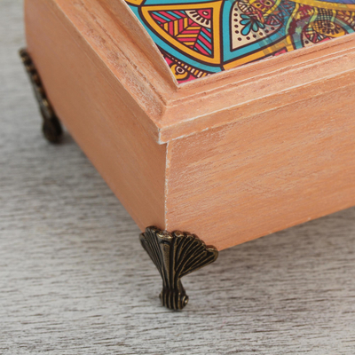 Decoupage wood decorative box, 'Life is Good' - Sun and Moon Decoupage Wood Decorative Box from Mexico
