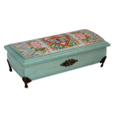 Decoupage wood decorative box, 'Butterfly Heart' - Butterfly Heart Decoupage Wood Decorative Box from Mexico