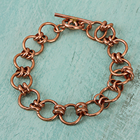 Copper link bracelet, 'Antique Rings' - Handmade Copper Link Bracelet from Mexico