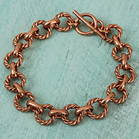 Rope Pattern Copper Link Bracelet from Mexico,'Rope Bonds'