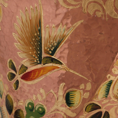 Gold accented copper vase, 'Hummingbird Dream' - Hummingbird Motif Gold Accented Copper Vase from Mexico