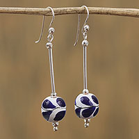 Sterling silver and ceramic dangle earrings, 'Give Life' - Hand-Painted Sterling Silver and Ceramic Earrings