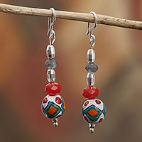 Sterling silver and ceramic dangle earrings, Mexican Essence