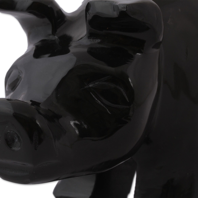 Escultura de mármol - Escultura de cerdo de mármol negro tallada a mano de México