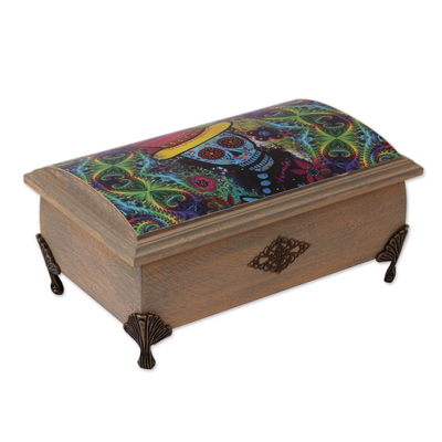 Decoupage wood decorative box, 'Dapper Skeleton' - Day of the Dead Decoupage Decorative Box from Mexico
