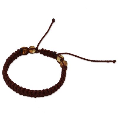 Amber beaded macrame bracelet, 'Color of the Sun' - Amber Beaded Macrame Bracelet from Mexico