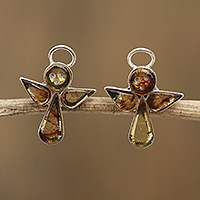 Amber button earrings, 'Ancient Angels' - Angel Amber Button Earrings Crafted in Mexico